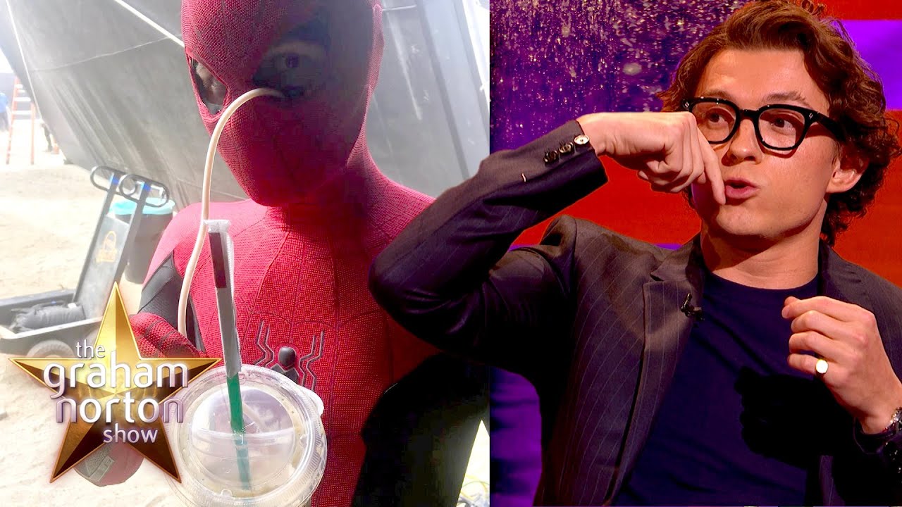 image 0 Tom Holland Drank His Frappucino Through The Eyes Of His Spider-man Mask : The Graham Norton Show